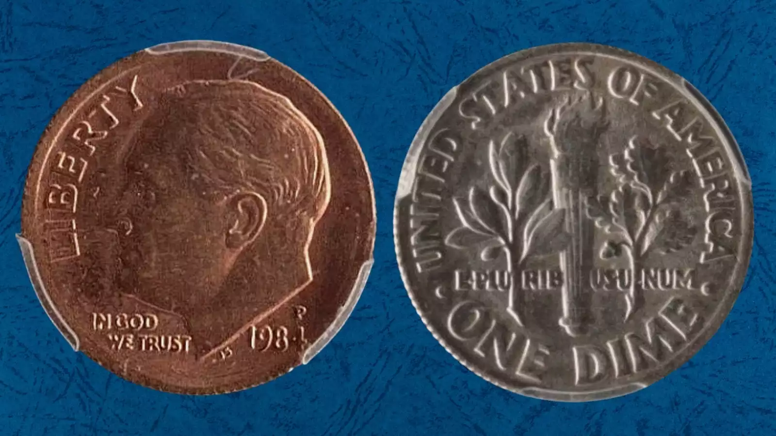1984 dime missing clad layer error with exposed copper core visible on one side