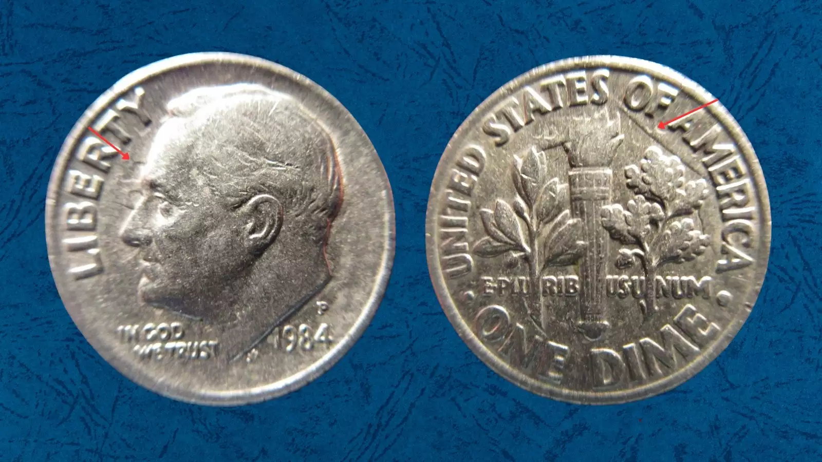1984 dime die clash error showing ghost impression of reverse design in obverse field
